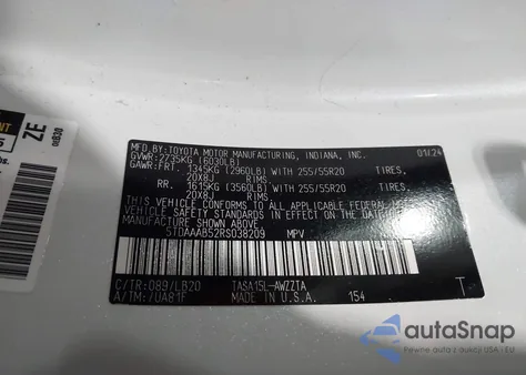 2024 Toyota Grand Highlander Platinum z USA, uszkodzony, nr VIN 5TDAAAB52RS038209